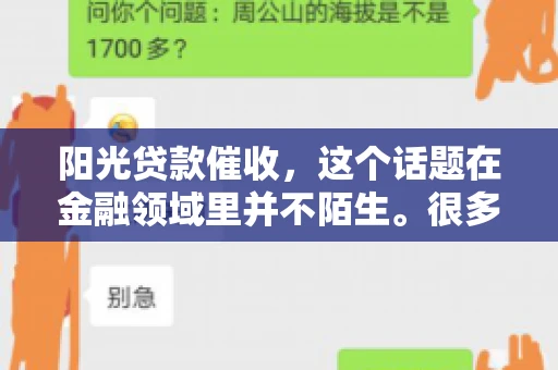阳光贷款催收，这个话题在金融领域里并不陌生。很多人在贷款过程中，都可能遇到催收的情况。那么，阳光贷款催收是哪个公司呢？今天，我们就来聊聊这个话题。